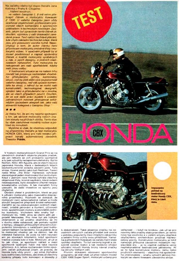 Dobový test Honda CBX 1000 - Motoristická současnost číslo 12 rok 1979