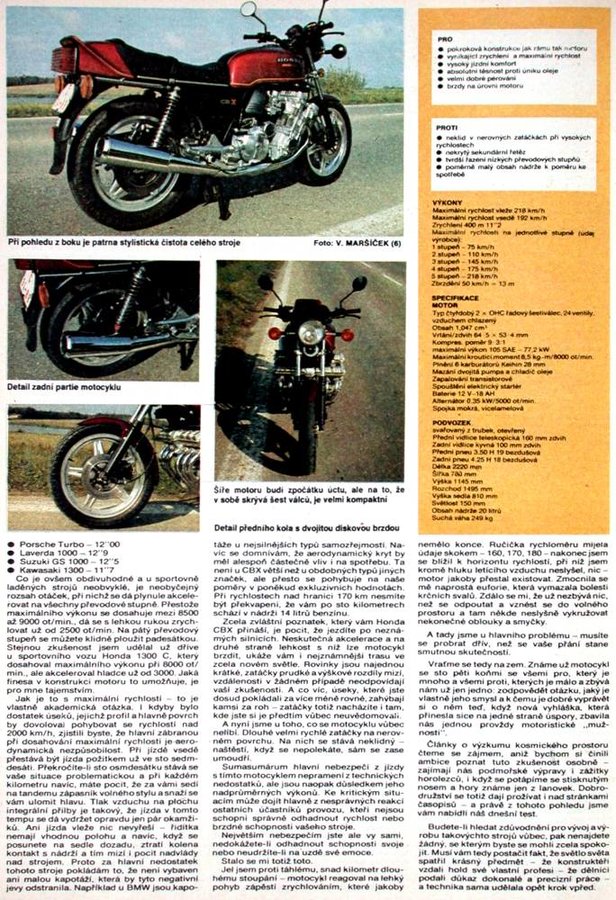 Dobový test Honda CBX 1000 - Motoristická současnost číslo 12 rok 1979