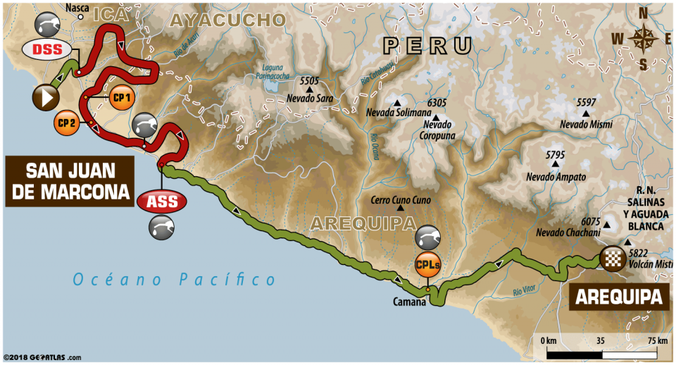 Dakar 2018 - 5. etapa - San Juan de Marcona - Arequipa - mapa