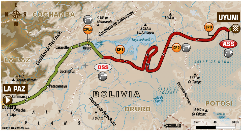 Dakar 2018 - 7. etapa - La Paz - Uyuni - mapa