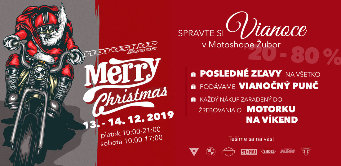 Vianočné nákupy, výborný PUNČ a súťaž o motorku na víkend v Motoshope Žubor 13-14. 12. 2019