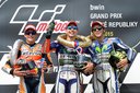 MotoGP 2015 - VC Českej republiky – pódium 1. Lorenzo,2. Marquez, 3. Rosi