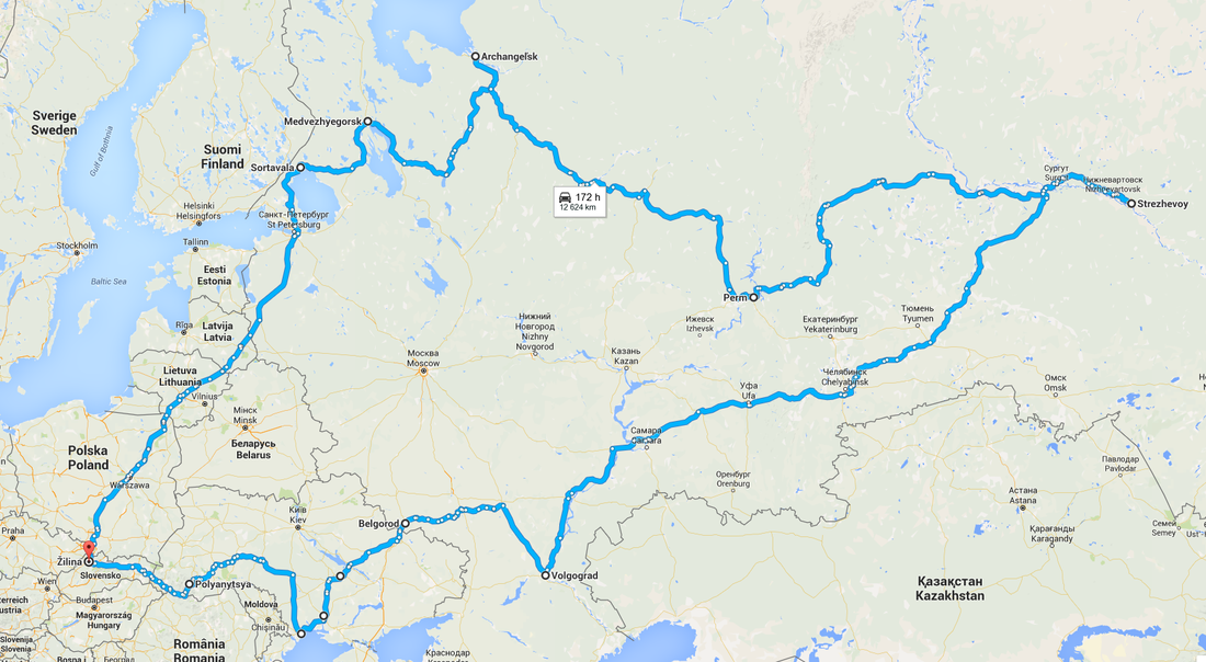 Plánovaná trasa Ural - Sibír 2016