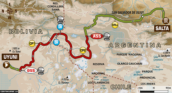 Mapa etapy - Dakar 2017 - 8. etapa - Uyuni - Salta